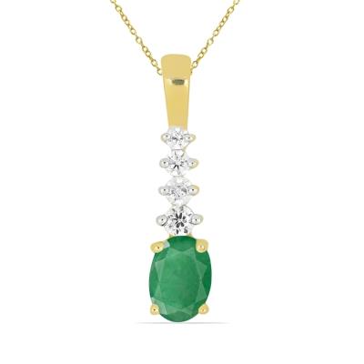 BUY 14K GOLD NATURAL WHITE DIAMOND WITH EMERALD GEMSTONE  CLASSIC PENDANT